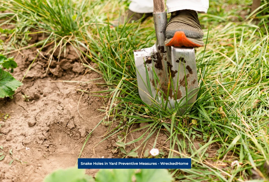 Man Filing Snake Holes in BackYard With Shovel