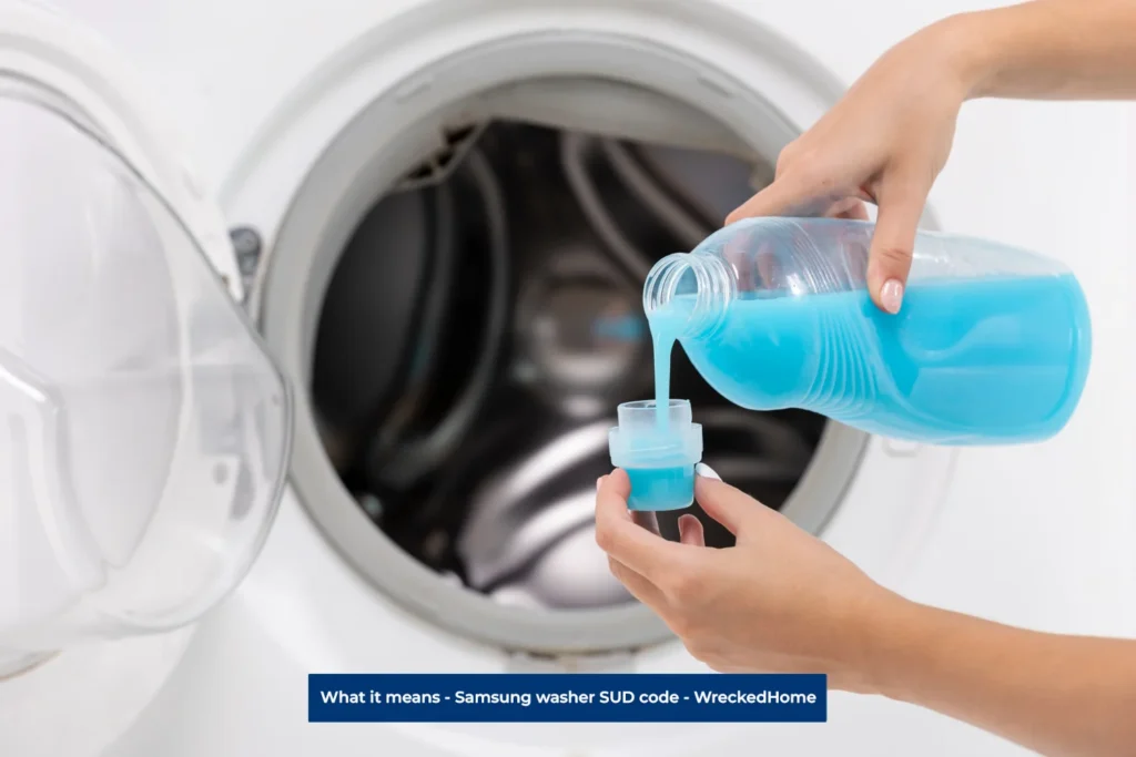 Women pouring detergent because of  Samsung washer SUD Code
