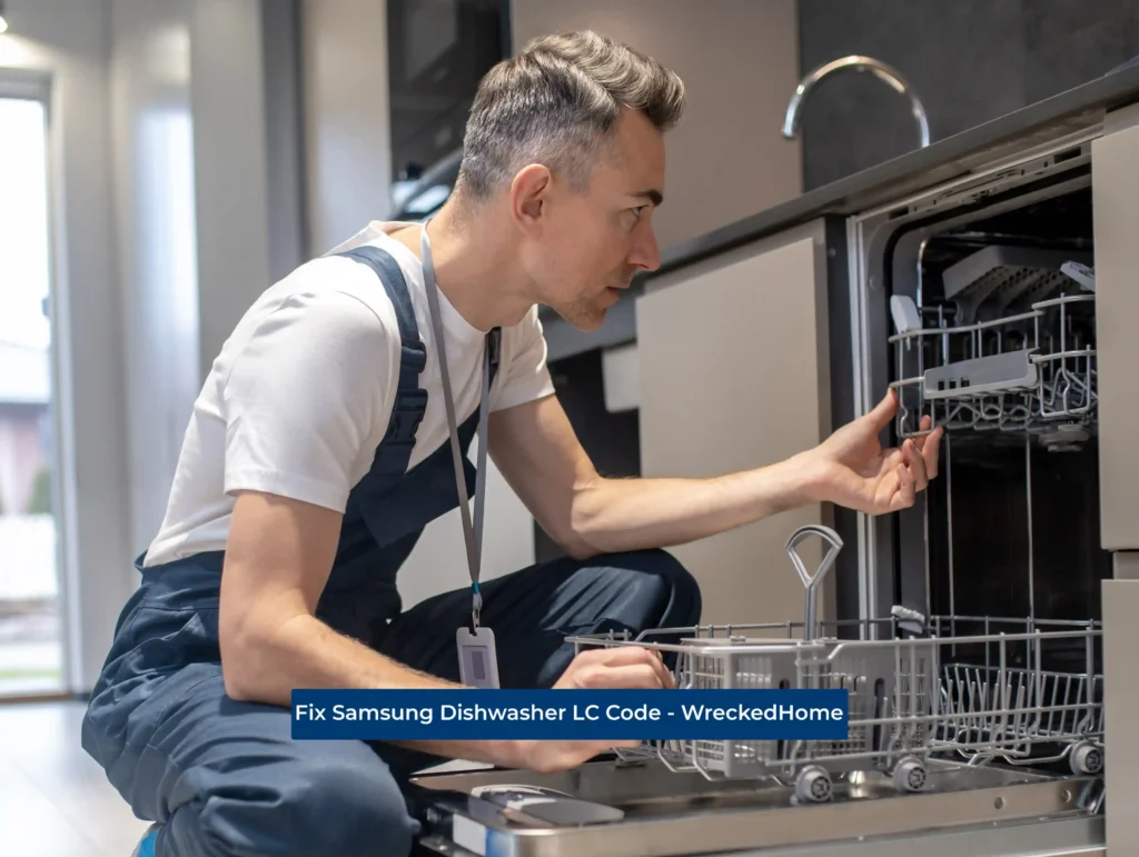 worker fixing Samsung Dishwasher LC Error Code