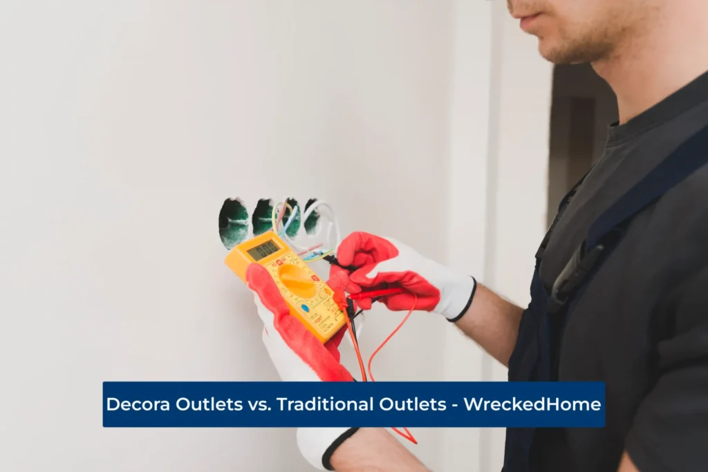 electrician measuring voltage before installing Decora Outlets