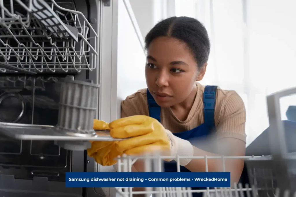 Worker cleaning Samsung dishwasher