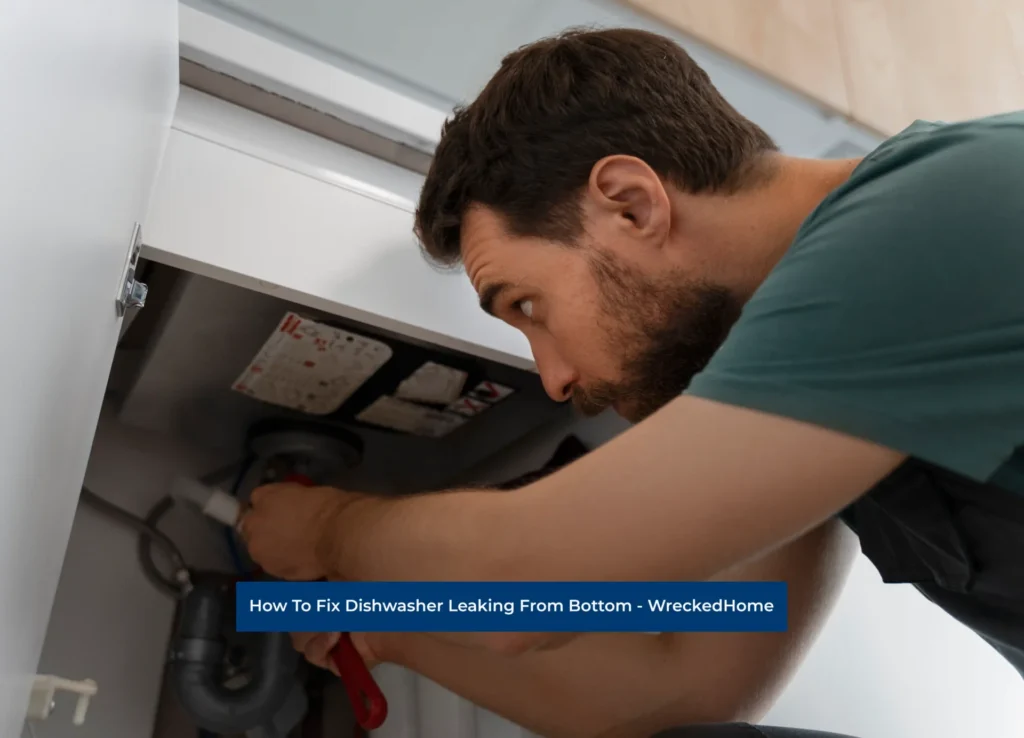 Man fixing a Dishwasher leaking from bottom
