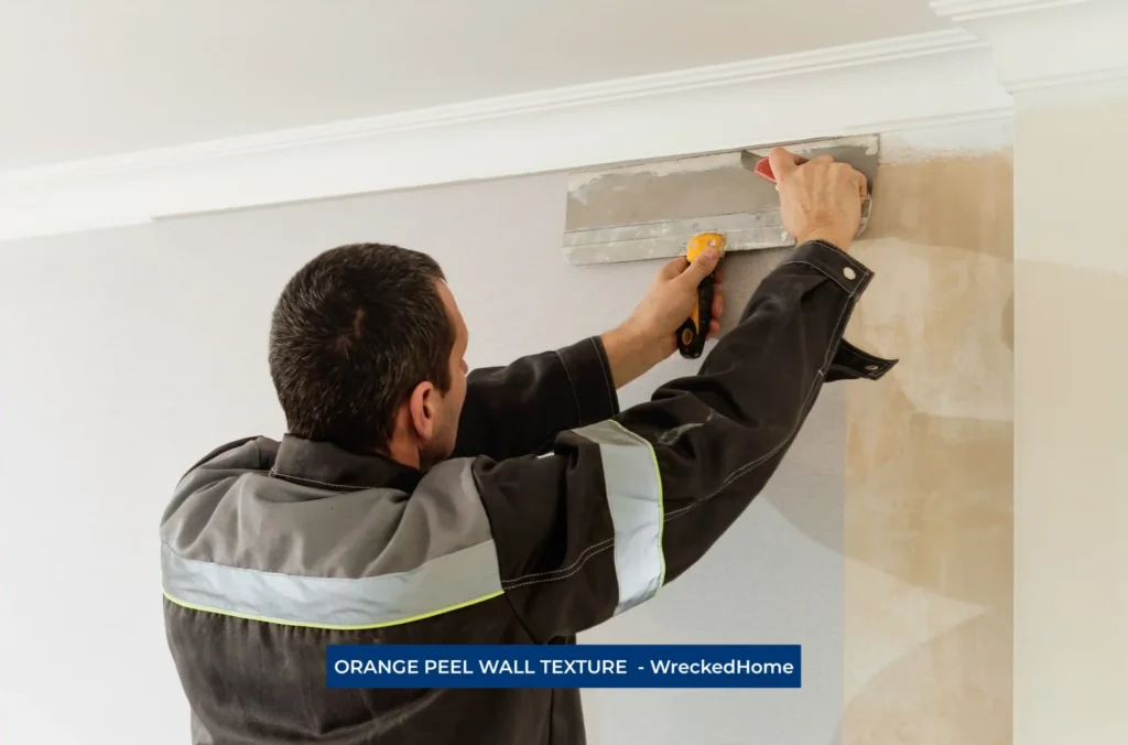 worker applying wall putin before applying orange peel wall texture