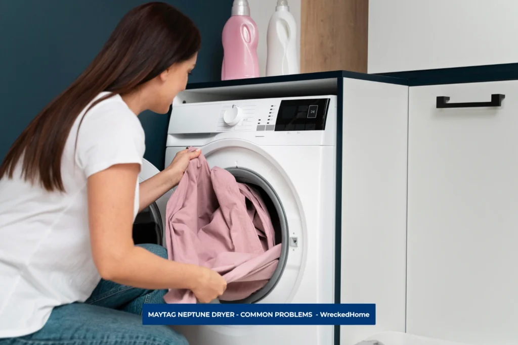 Woman Taking Clothes out from Maytag Neptune Dryer