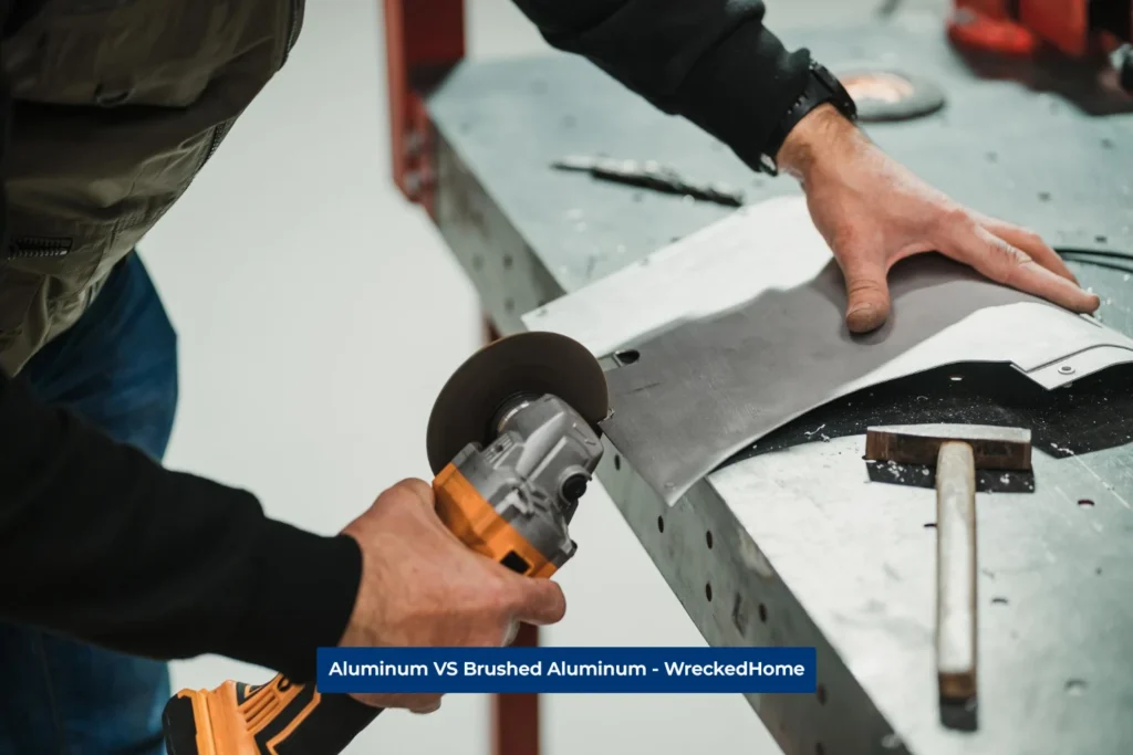 Worker cutting Brushed Aluminum