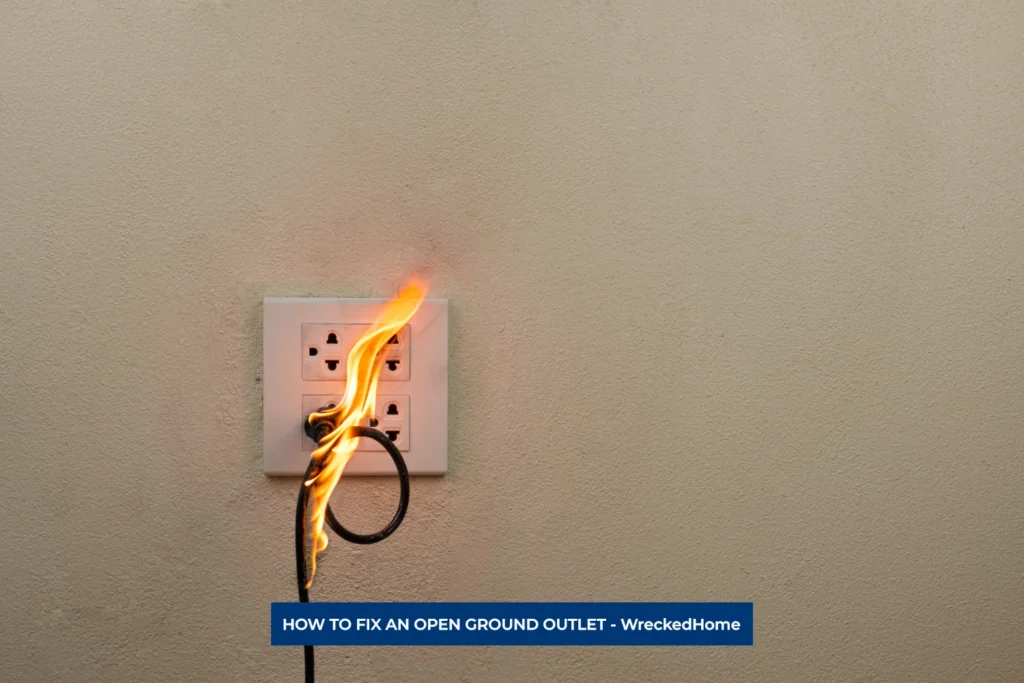 OPEN GROUND OUTLET ON FIRE DUE TO SHORT CIRCUIT.