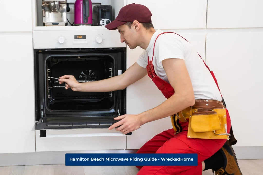 Worker Fixing Hamilton Beach Microwave.