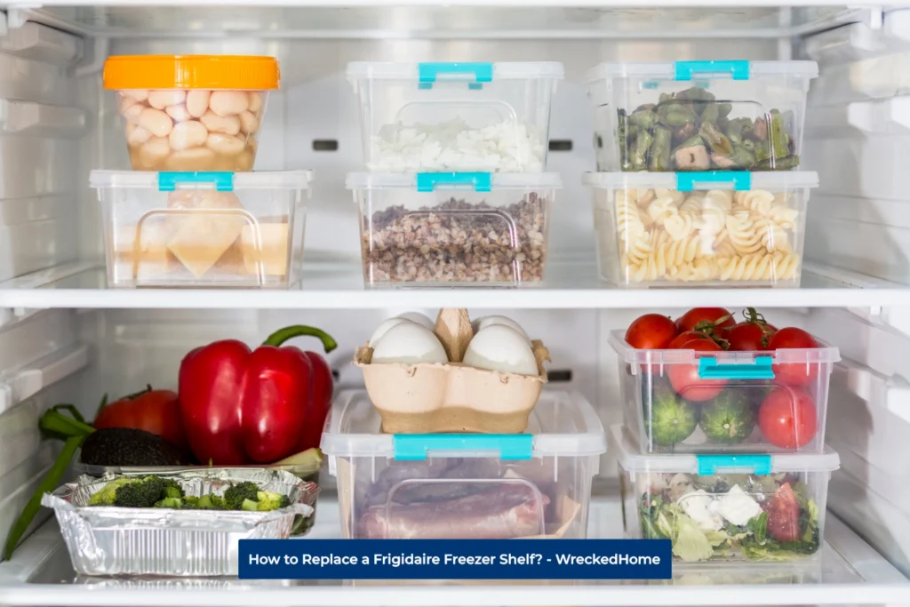 Frigidaire Freezer Shelf Filled with Groceries.
